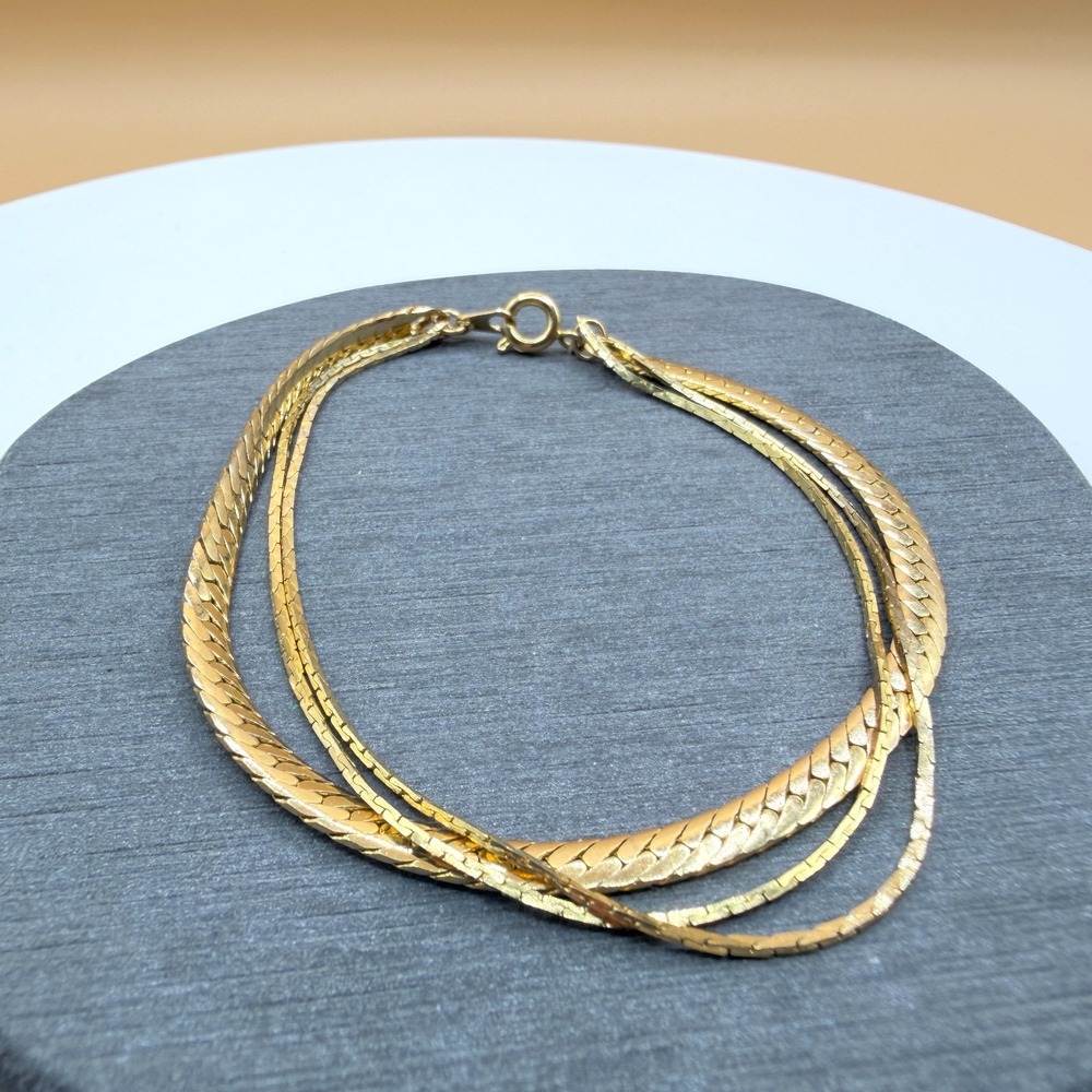 Gold Tone Multi Strand Herringbone Snake Chain Bracelet Layered Statement Gift